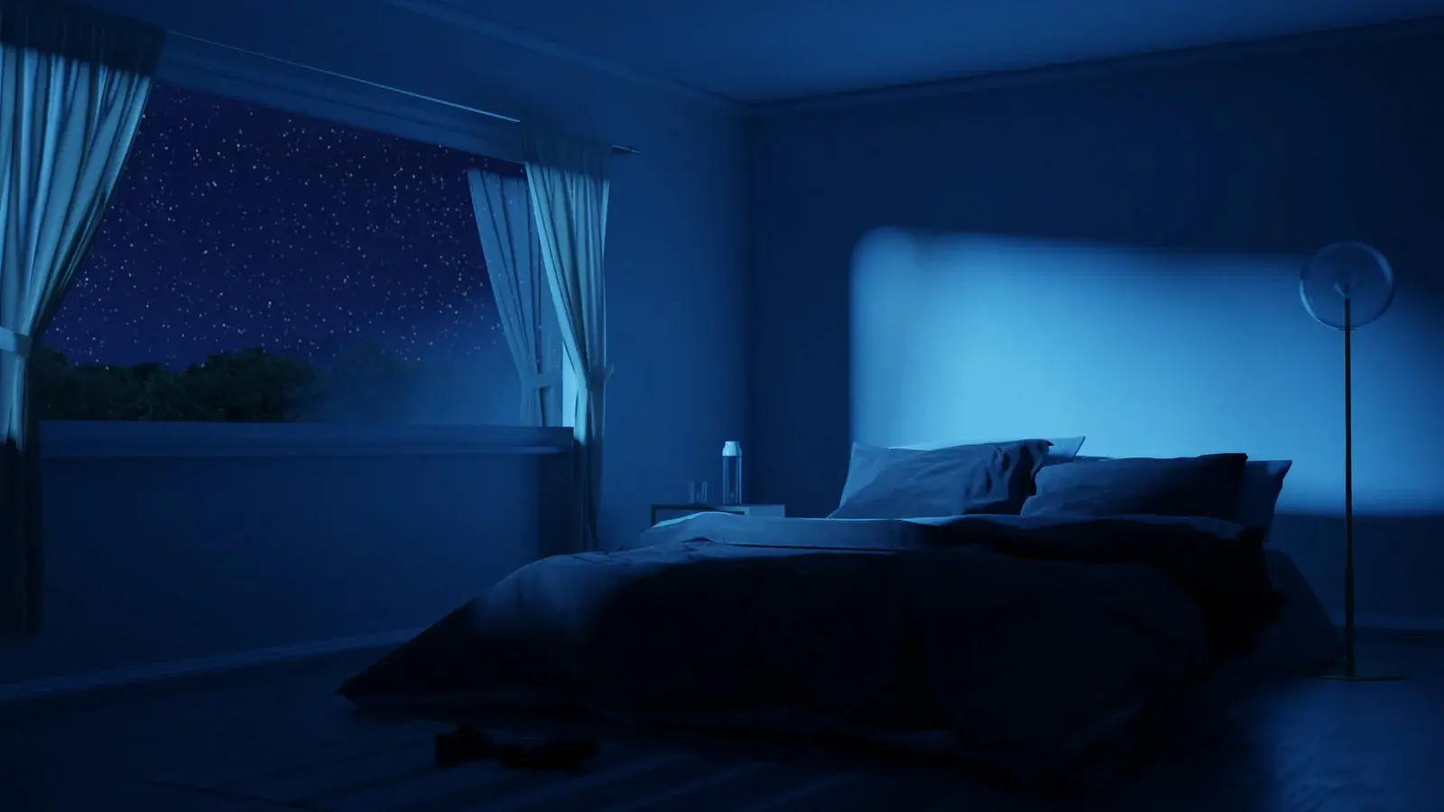 Calm and dark bedroom environment optimised for sleep hygiene